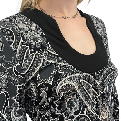 Apt. 9 Black & White Boho Paisley Long Bell Sleeve Blouse