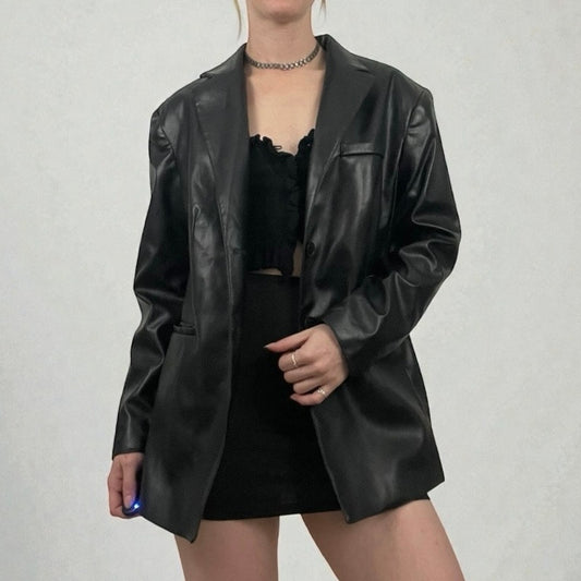 Divided by H&M Black Faux Leather Button Down Jacket