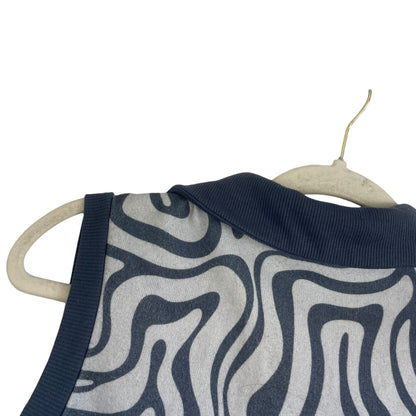 SHEIN Navy Blue Abstract Swirl Cropped V-Neck Collared Knit Top