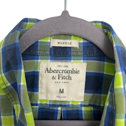 Abercrombie & Fitch Mens Blue & Green Plaid Button Down Muscle Shirt