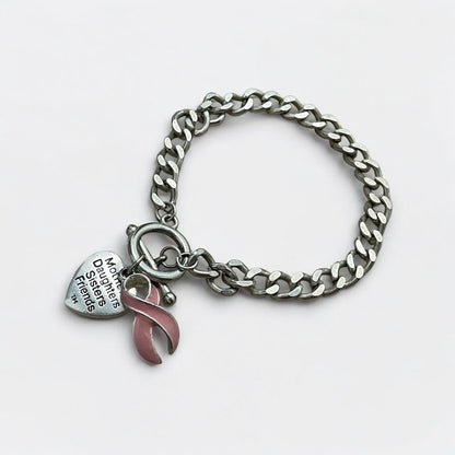 Silver Chain Breast Cancer Charm Bracelet