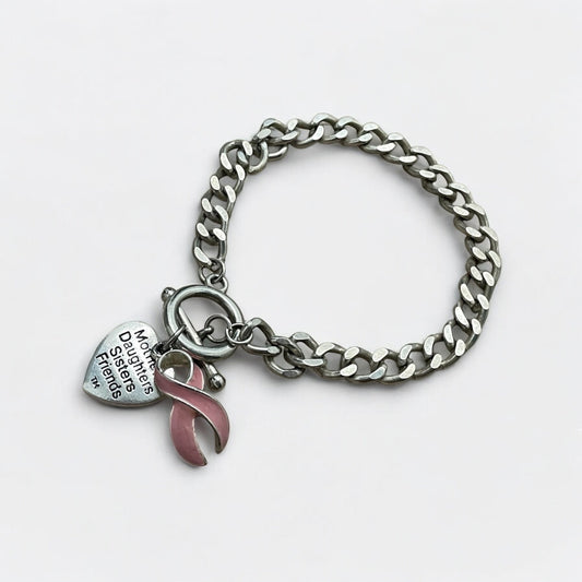 Silver Chain Breast Cancer Charm Bracelet