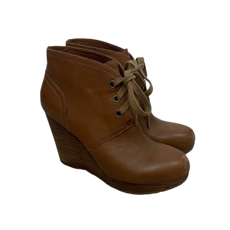 Lucky Brand Brown Leather Wedge Heeled Lace Up Ankle Booties