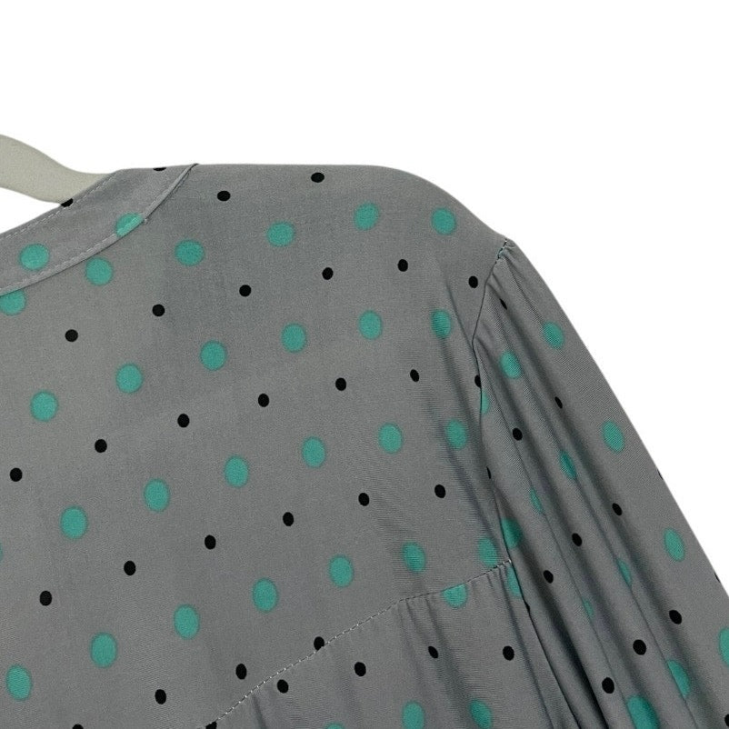 Reborn Grey & Teal Polka Dot 3/4 Sleeve Blouse