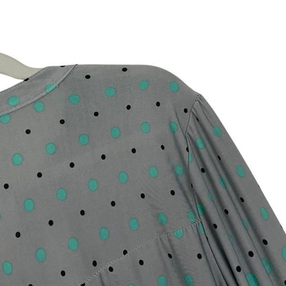 Reborn Grey & Teal Polka Dot 3/4 Sleeve Blouse