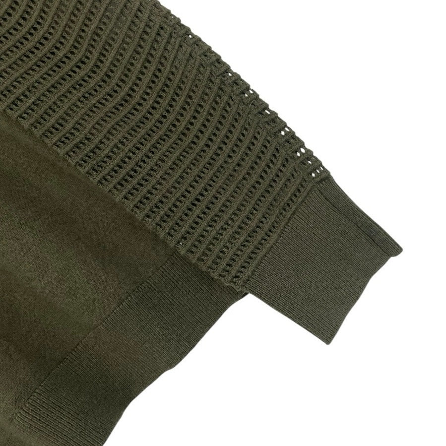 Stitches & Stripes Olive Green Cutout Knit Hooded Sweater