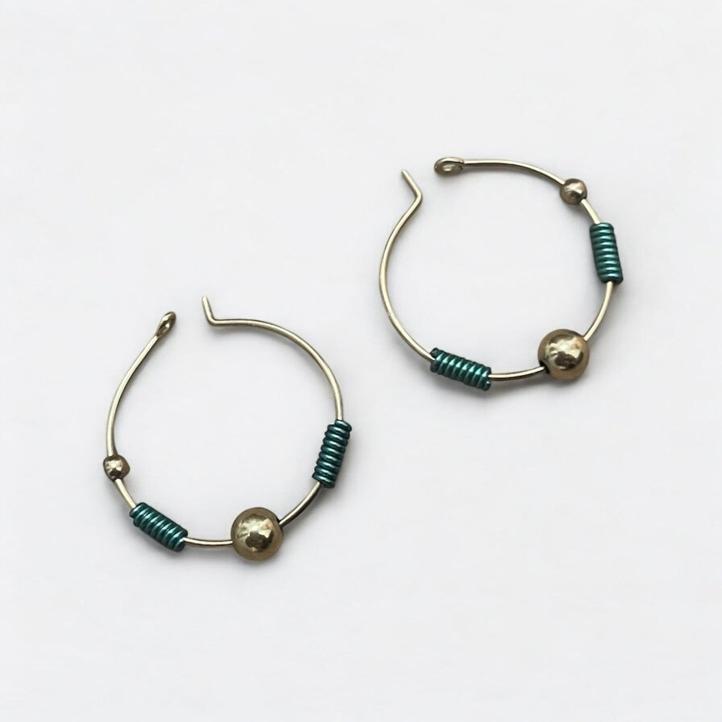 Vintage Gold & Green Beaded Hoop Earrings