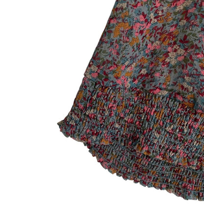 dmbm Sheer Floral V-Neck Ruffled Blouse