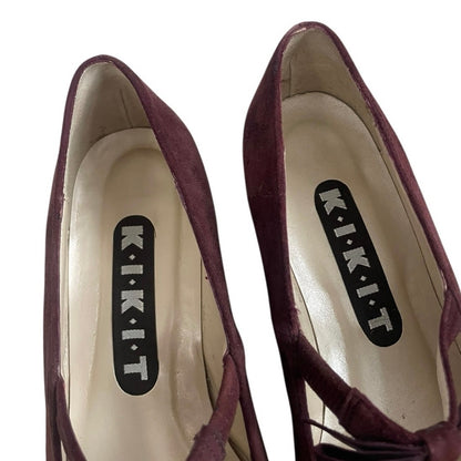KIKIT Vintage Beauregard 2 Chianti Suede Leather Brown Bow Heels
