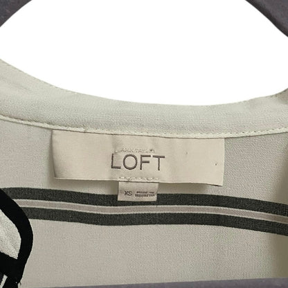 LOFT Sheer Black & White Striped Long Sleeve V-Neck Blouse