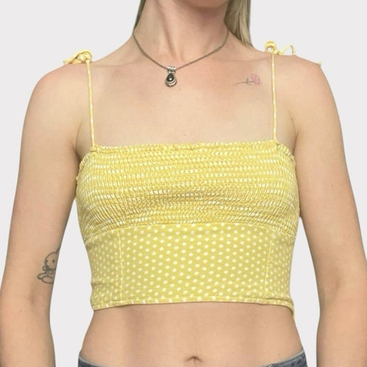 Zara Yellow & White Gingham Ruched Cropped Tank Top