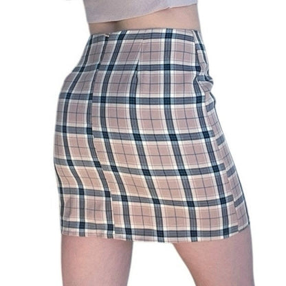 Nasty Gal Light Pink & Blue Plaid Mini Pencil Skirt