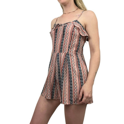 Xhilaration Boho Ruffled Trim Tie Front Mini Romper