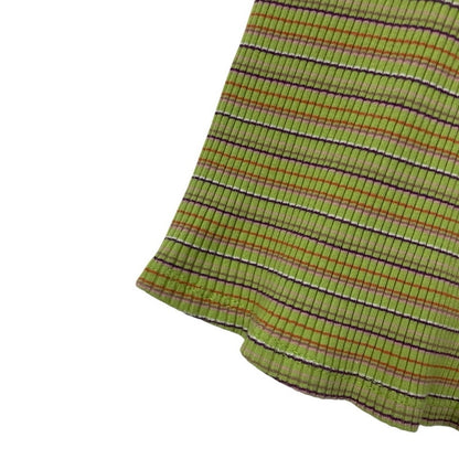 Wild Fable Lime Green Striped Ribbed Zip Collar Mini Dress