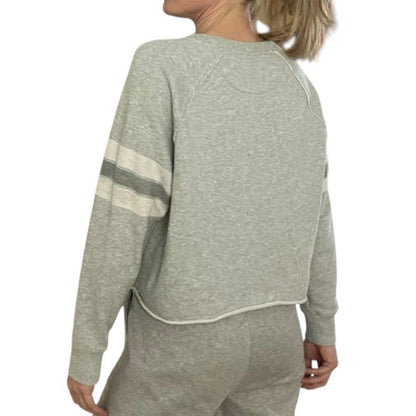 Aerie Grey 06 Graphic Striped Sleeves Crewneck Sweatshirt