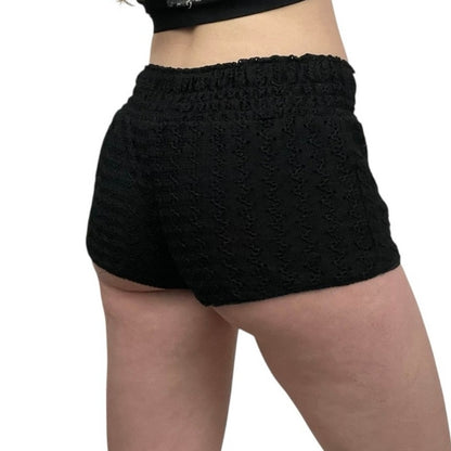 No Boundaries Black Lace Crochet Open Knit Cheeky Mini Shorts