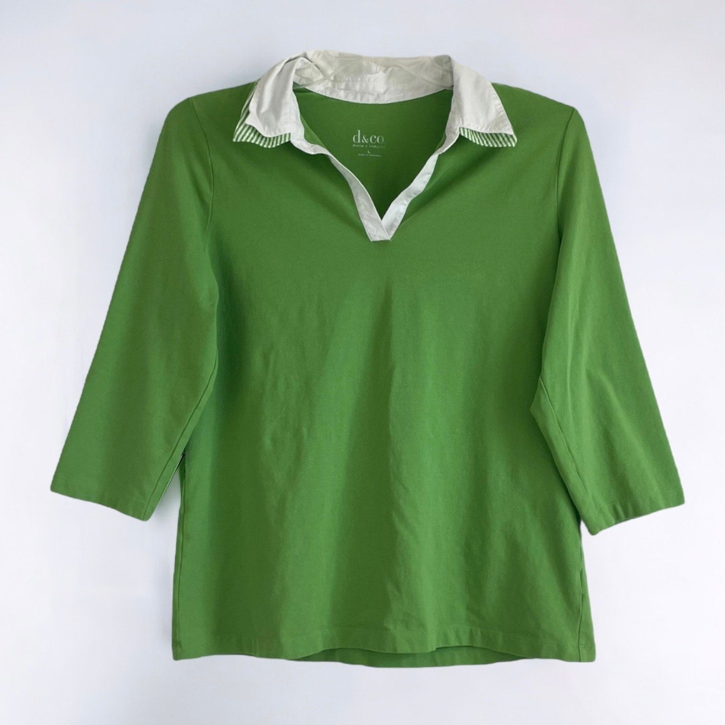 Denim + Company Green and White Collared Blouse