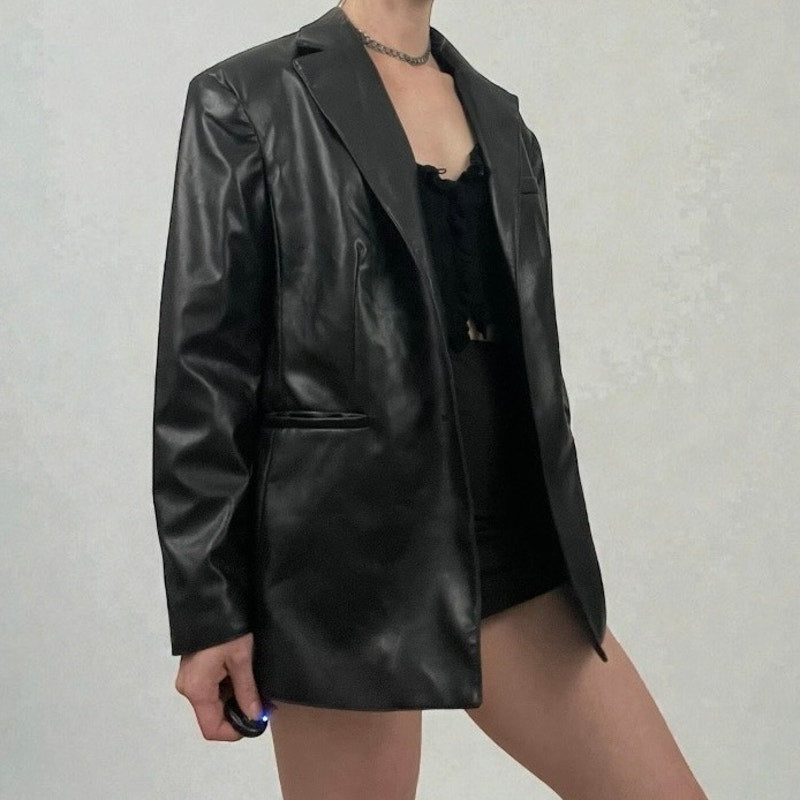 Divided by H&M Black Faux Leather Button Down Jacket