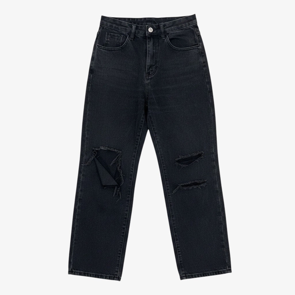 SHEIN Black Distressed High Rise Relaxed Fit Jeans