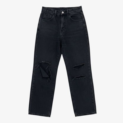 SHEIN Black Distressed High Rise Relaxed Fit Jeans