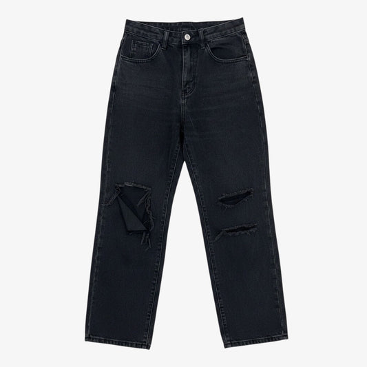 SHEIN Black Distressed High Rise Relaxed Fit Jeans