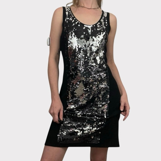 Yoana Baraschi Vintage Black & Silver Flip Sequin Bodycon Mini Dress