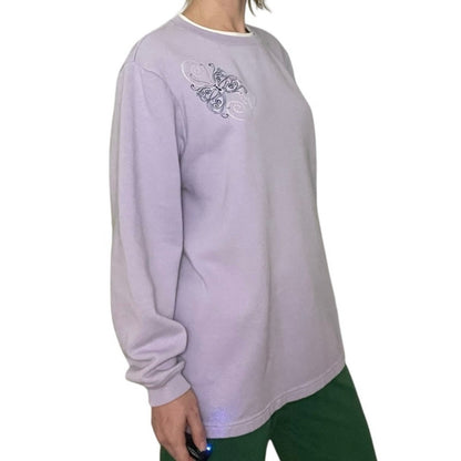Blair Vintage Purple Butterfly Embroidered White Double Collar Sweatshirt