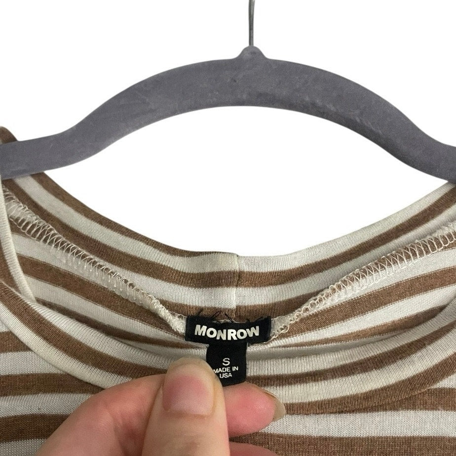 Monrow Brown & White Striped Tank Top