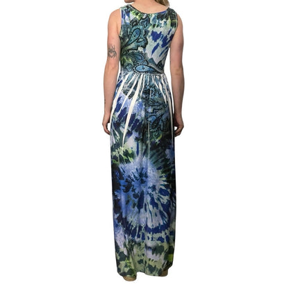 AB Studio Blue & Green Boho Paisley A-Line V-Neck Maxi Dress
