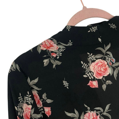 Divided by H&M Black & Pink Floral Tie Front Kimono Top