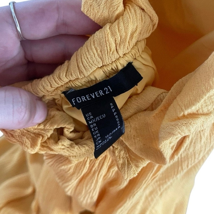 Forever 21 Yellow Ruffled Open Tie Back Mini Dress