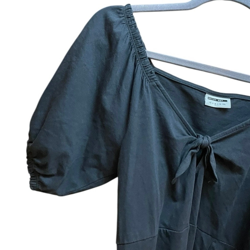 Noisy May Grey Puff Sleeve Tie Front Mini Dress