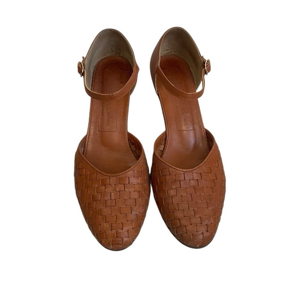 Vintage 70s Jacques Cohen Terracotta Woven Toe Genuine Leather Mid Block Heels