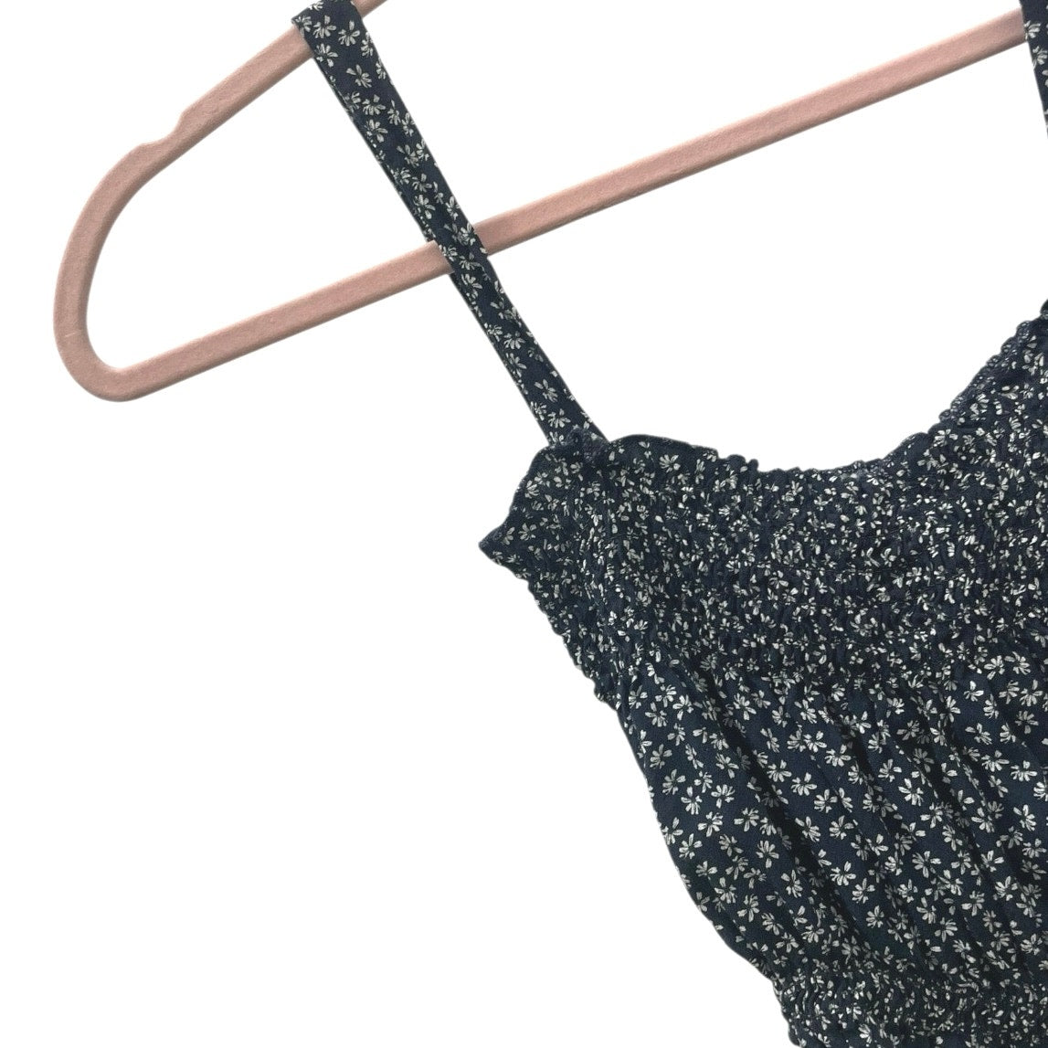 Brandy Melville Navy Blue & White Floral Cropped Ruched Tank Top