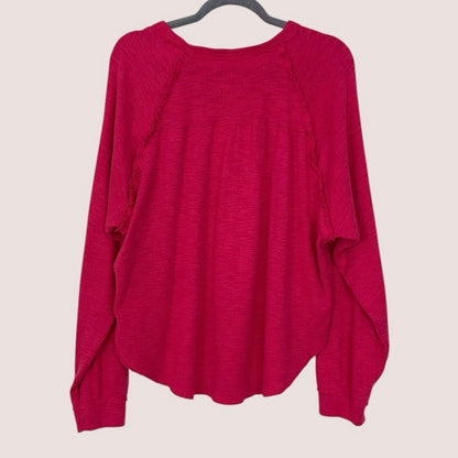 Pilcro Pink Ruffle Seam Knit Long Sleeve Top