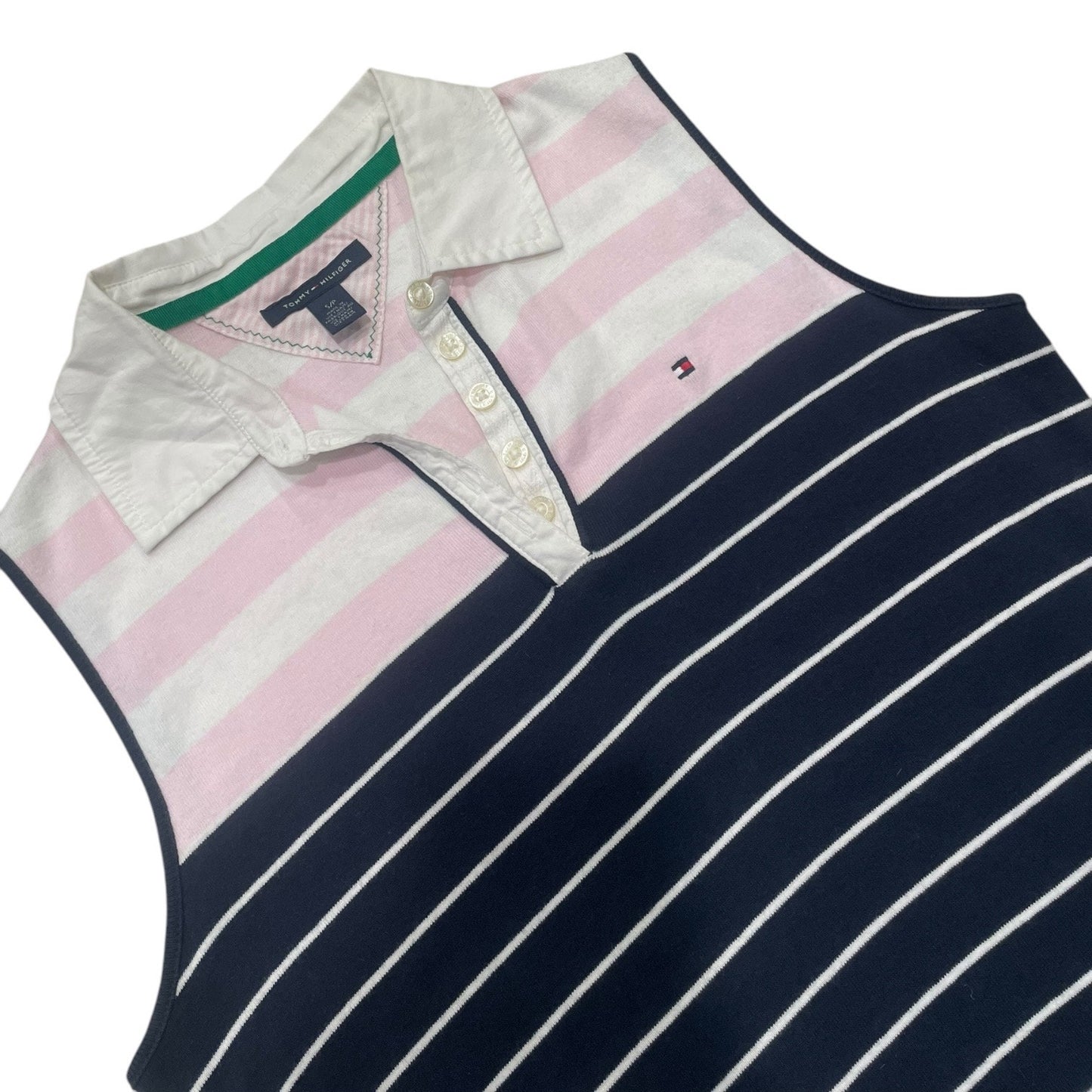 Tommy Hilfiger Navy Blue and Pink Striped Knit Golf Mini Dress