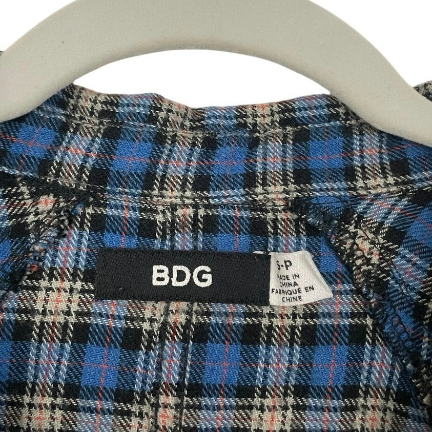 BDG Blue Plaid Oversized Flannel Button Down Top
