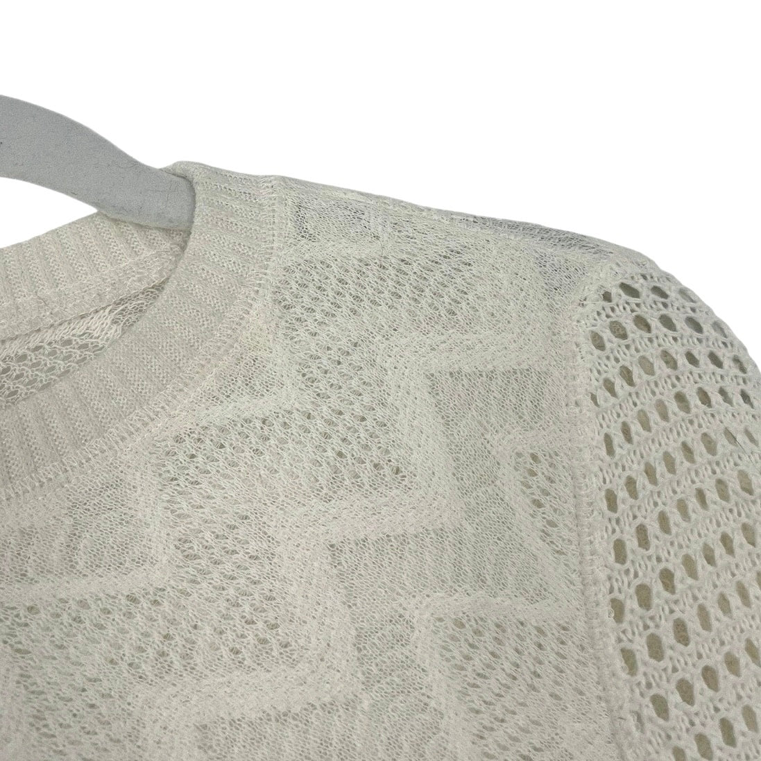 Free People White Lace Trim Sheer Knit Cross Front Sweater