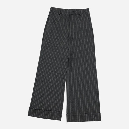 Shinestar Grey Pin Striped Wide Leg Cuffed Trousers
