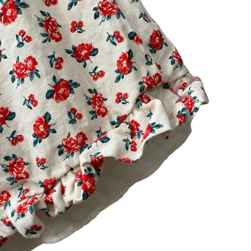 Zara Red & White Floral Ruffled Mini Skirt