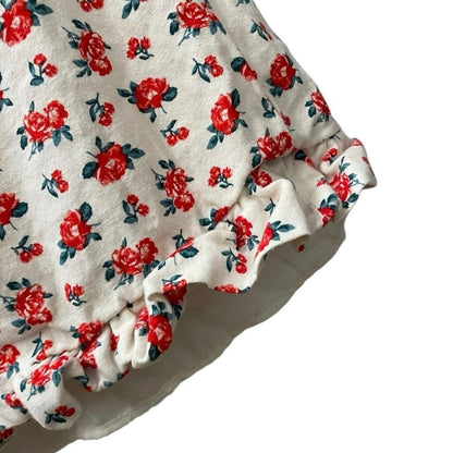 Zara Red & White Floral Ruffled Mini Skirt