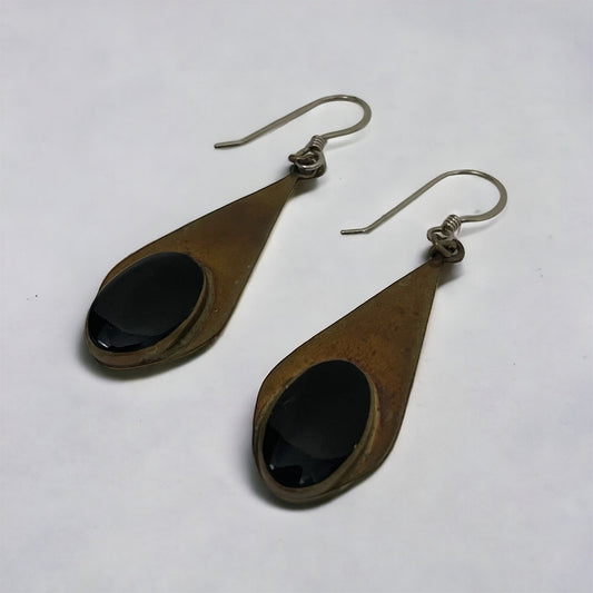 Vintage Gold and Black Pendant Dangling Earrings