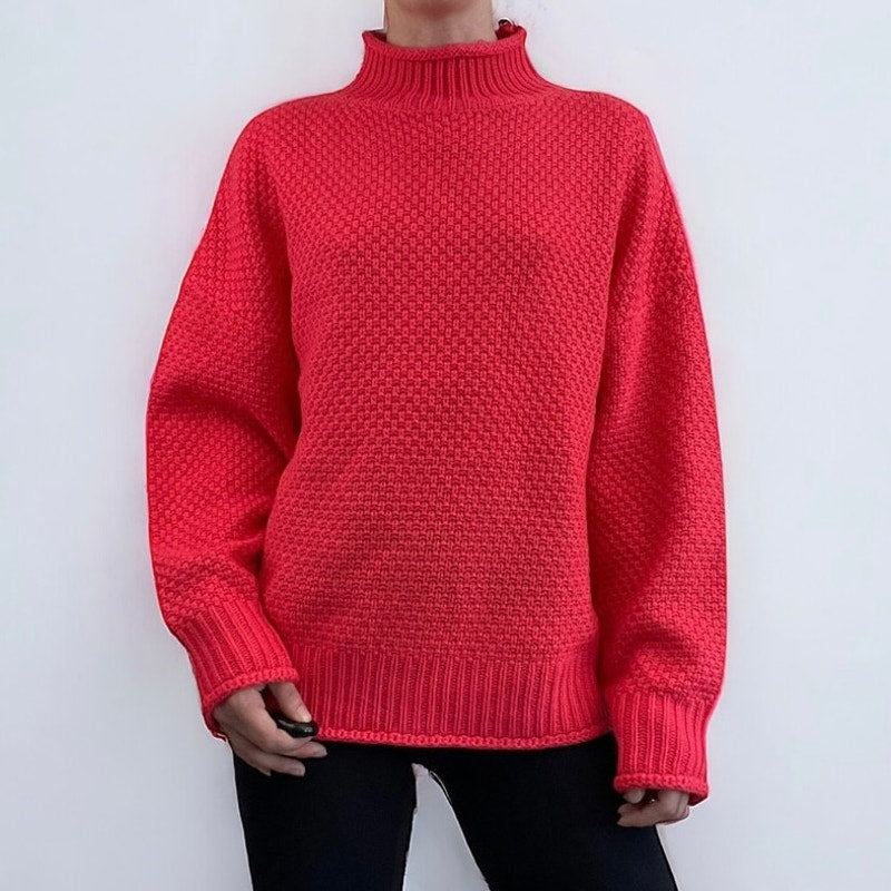 Zesica Bright Pink Knit High Neck Sweater