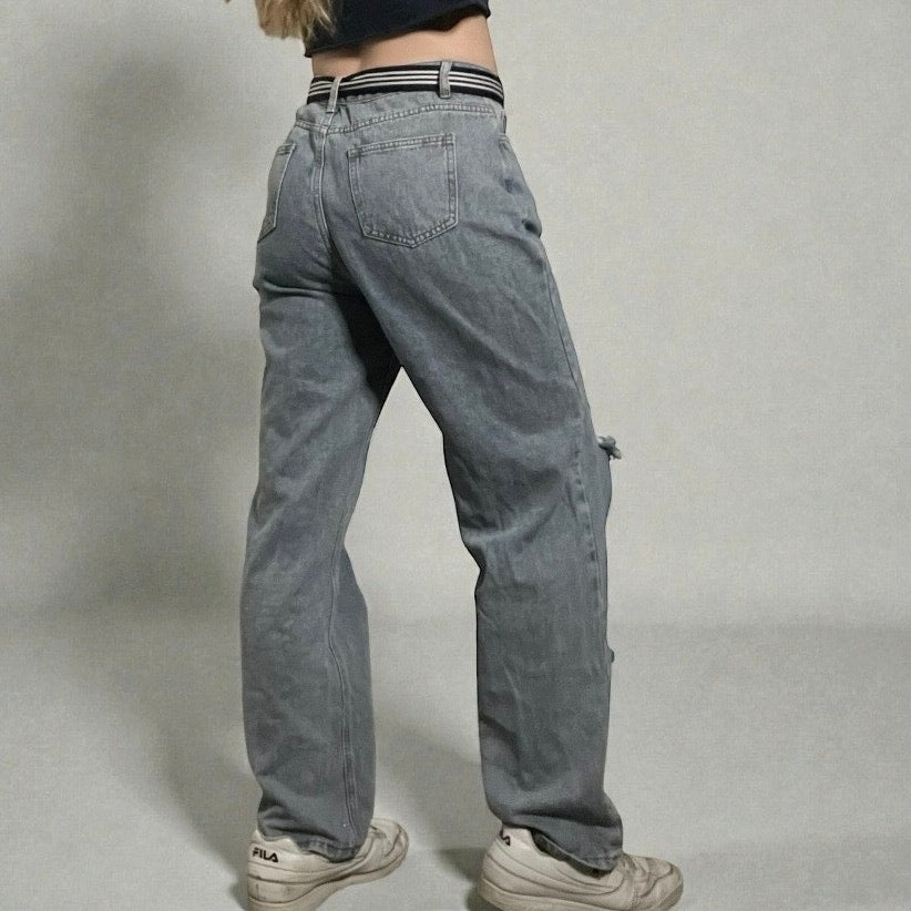 Nasty Gal Distressed High Rise Relaxed Fit Jeans