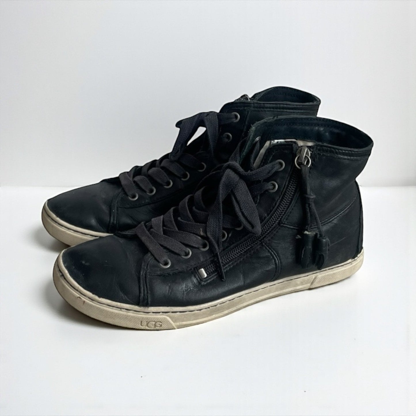 UGG Black Leather Zipper High Top Sneakers