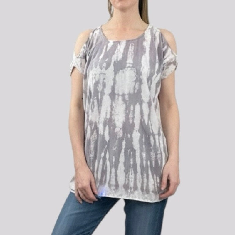 River + Sky Grey & White Tie-Dye Cold Shoulder Blouse