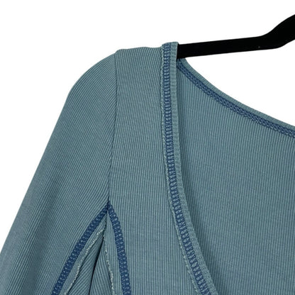 Out From Under Blue Contrast Stitch Patchwork Long Sleeve Cropped Top