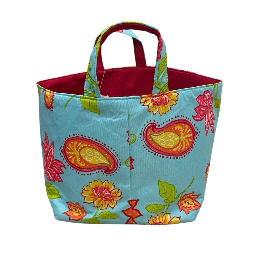 NWT Spring Inspirations Blue & Red Boho Paisley Floral Basket Tote Bag