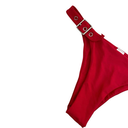 Red Buckle Grommet Cheeky Bikini Set