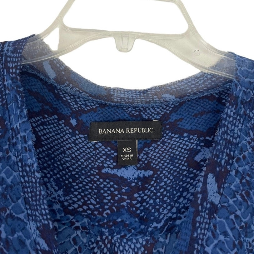 Banana Republic Blue Sheer Snakeskin Print Blouse